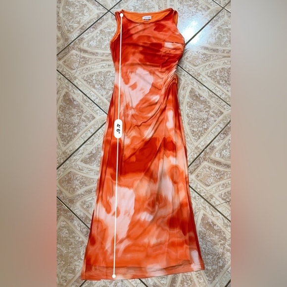 Calvin Klein Vibrant Orange and White Sleeveless Maxi Dress - Picture 8 of 13